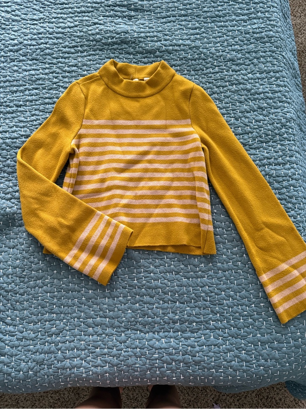 Moth Mustard Yellow & Light Pink Striped Mock Neck Sweater